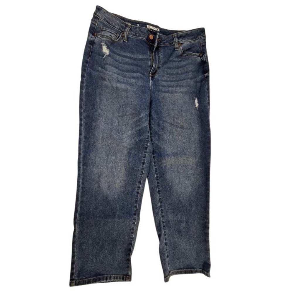 Sonoma Goods For Life Womens Straight Crop Jeans Dark Wash Distressed Size 12